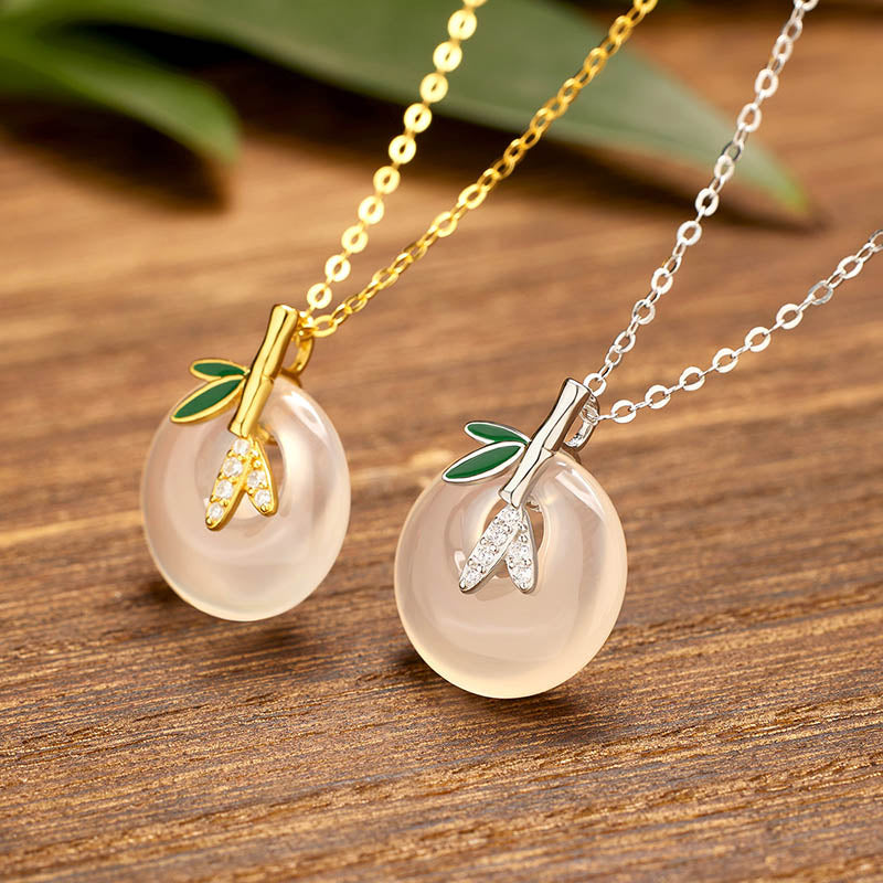 Natural Chalcedony Silver Spiritual Necklace with Bamboo Peace Buckle