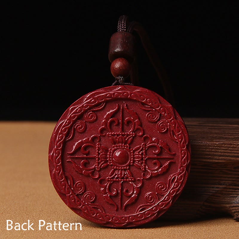 Natural Cinnabar Lotus Om Mani Padme Hum Pendant Necklace | Protection