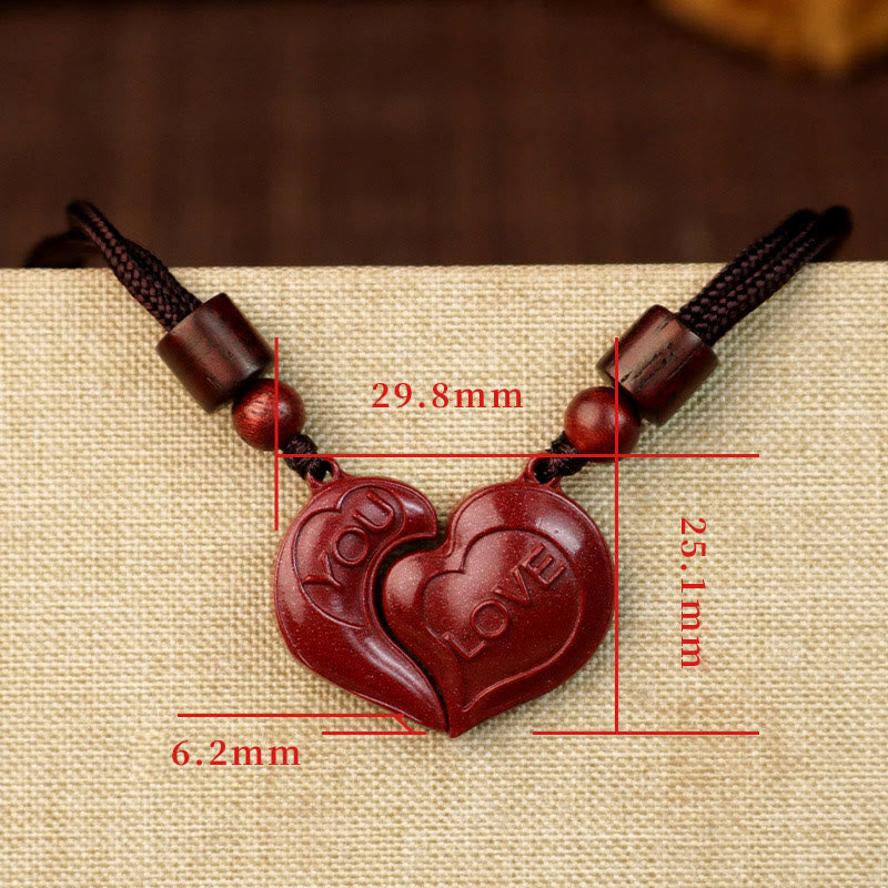 Natural Cinnabar Love Heart Blessing Necklace