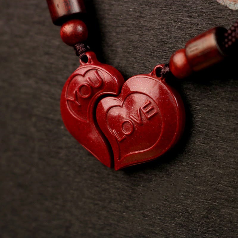 Natural Cinnabar Love Heart Blessing Necklace