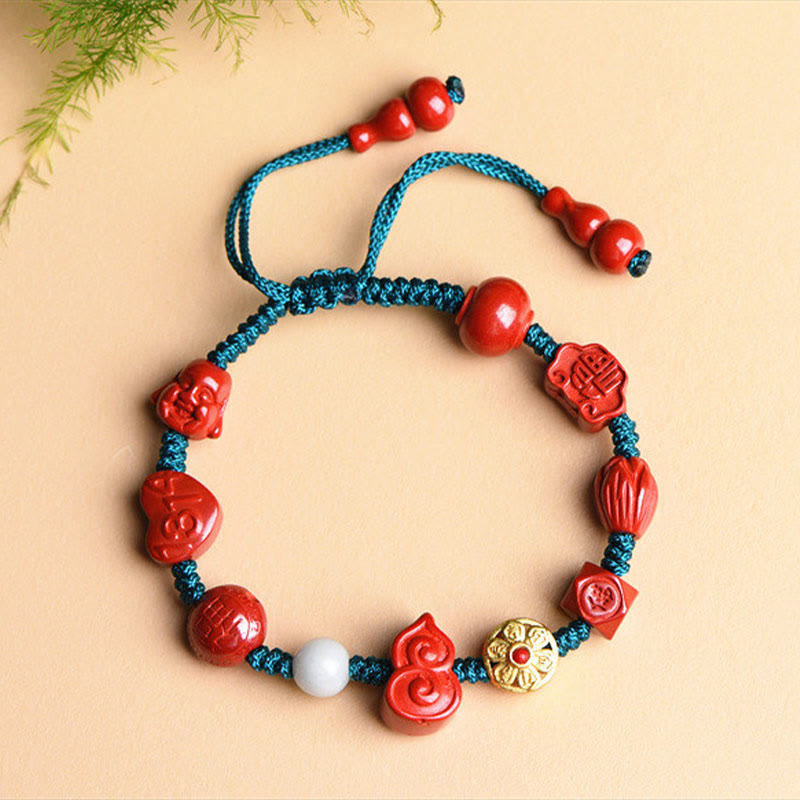 Natural Cinnabar Om Mani Padme Hum Blessing String Bracelet