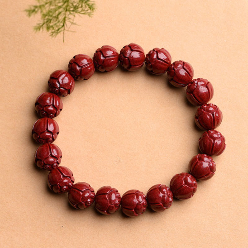 Natural Cinnabar Om Mani Padme Hum Fret Pattern Bracelet 8mm