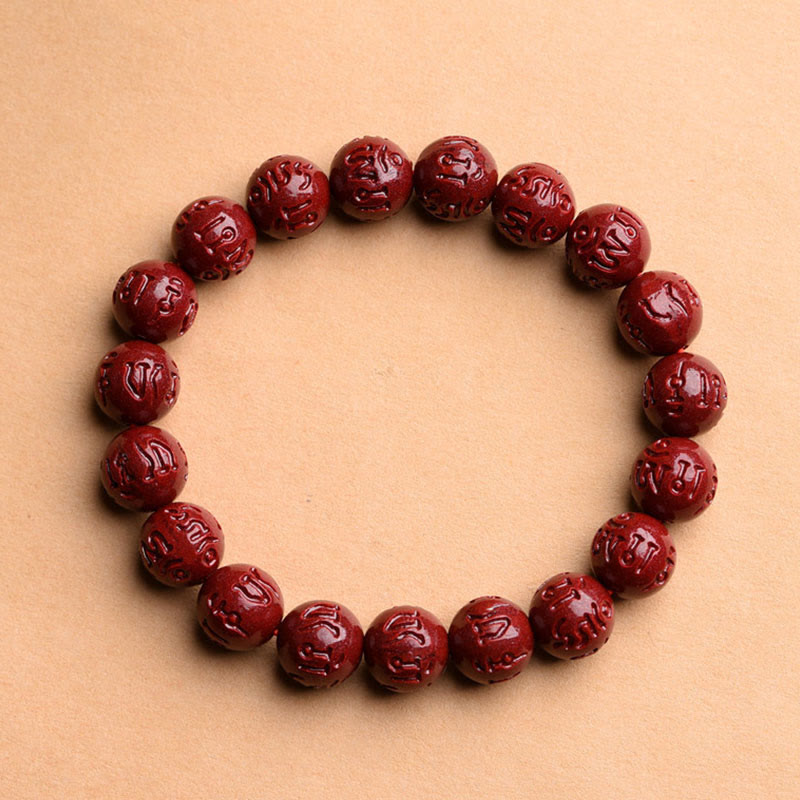 Natural Cinnabar Om Mani Padme Hum Fret Pattern Bracelet 8mm