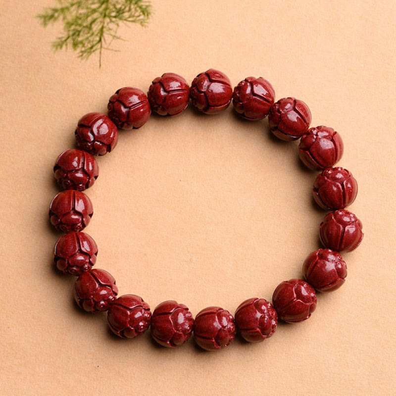 Natural Cinnabar Om Mani Padme Hum Fret Pattern Bracelet 8mm