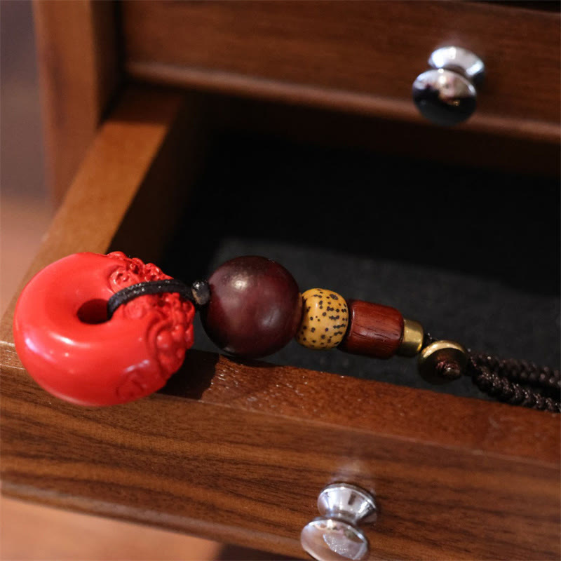 Natural Cinnabar PiXiu Peace Buckle Key Chain for Blessings