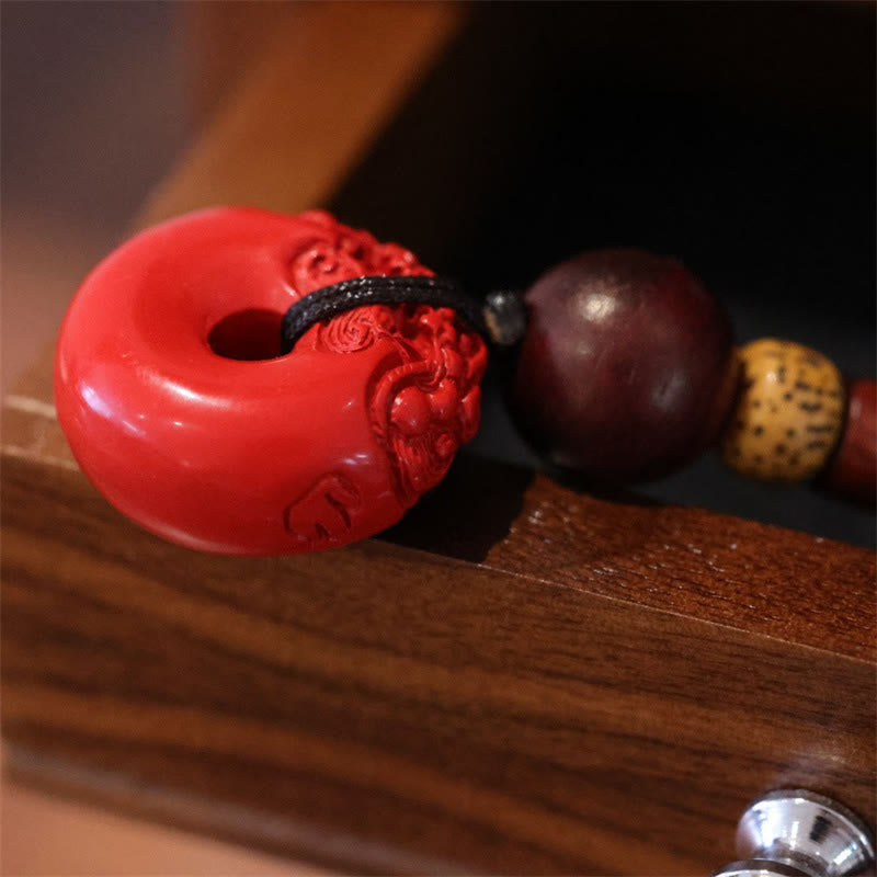 Natural Cinnabar PiXiu Peace Buckle Key Chain for Blessings