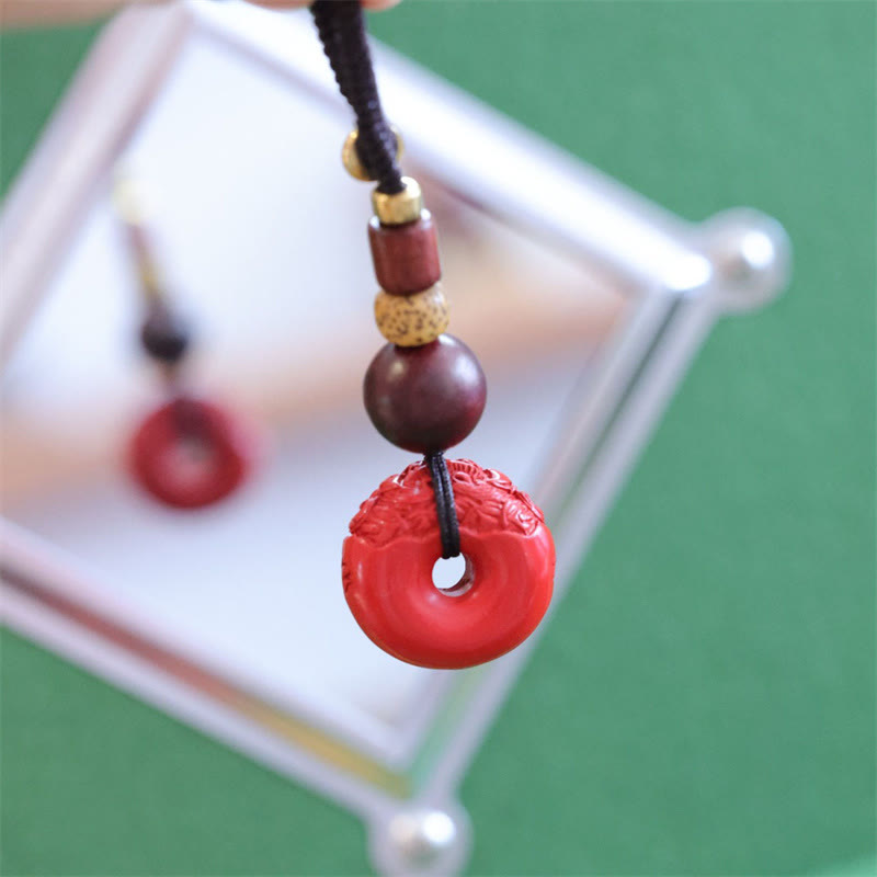 Natural Cinnabar PiXiu Peace Buckle Key Chain for Blessings