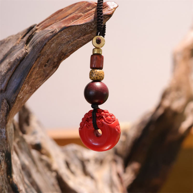 Natural Cinnabar PiXiu Peace Buckle Key Chain for Blessings
