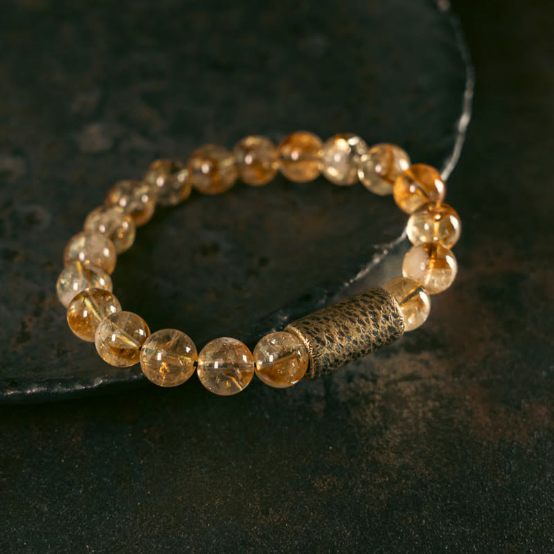 Natural Citrine Protection Bracelet with Brass Beads
