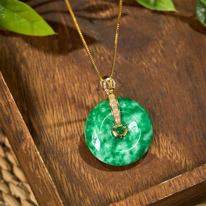 Natural Cyan Jade Peace Buckle Healing Necklace