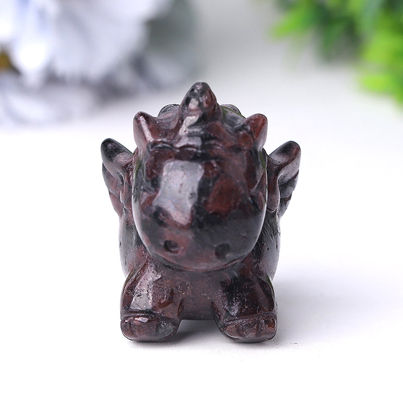 Natural Garnet Crystal Unicorn Carving 2 Inch Handcrafted