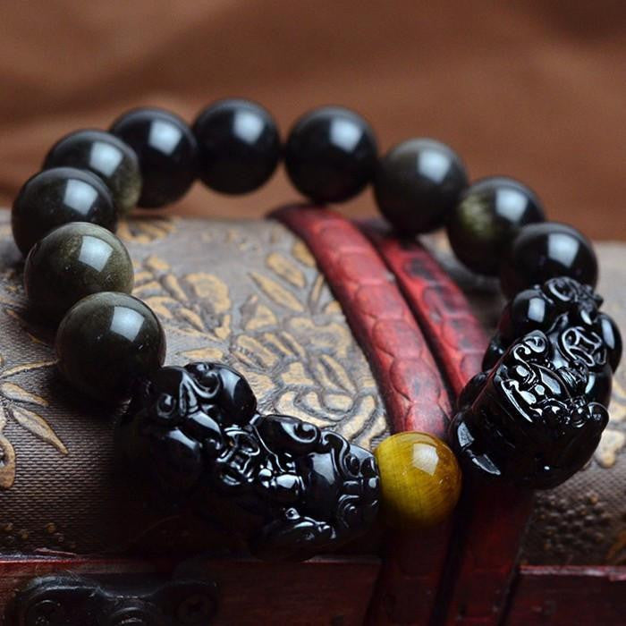 Natural Golden Sheen Obsidian Pi Xiu Bracelet