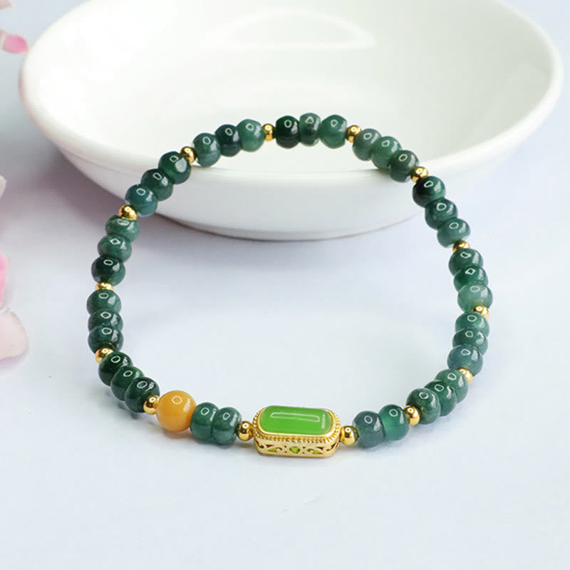 Natural Green Jade Luck Bracelet 5mm Beads 14-15cm Wrist