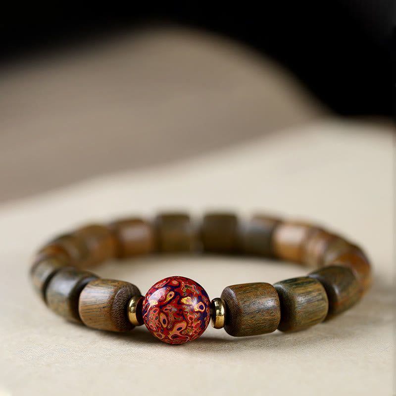 Natural Green and Red Sandalwood Peace Bracelet 10mm Beads