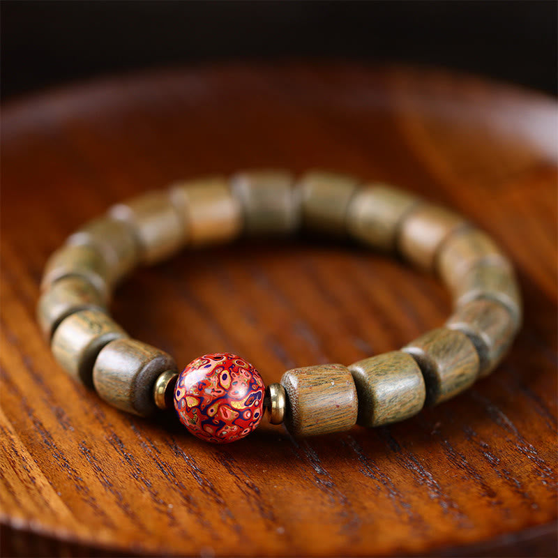 Natural Green and Red Sandalwood Peace Bracelet 10mm Beads