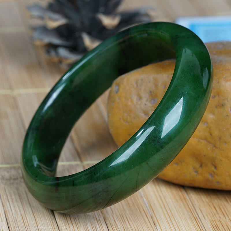 Natural Hetian Nephrite Jade Bangle Bracelet – Black Gemstone, 56-62mm Round