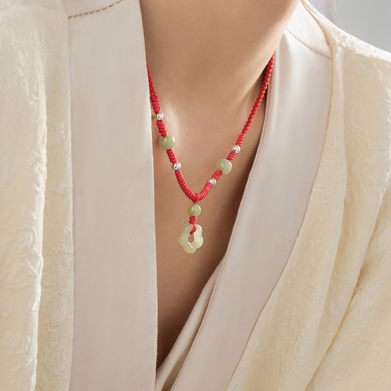 Natural Hetian Cyan Jade Necklace & Bracelet Set for Luck