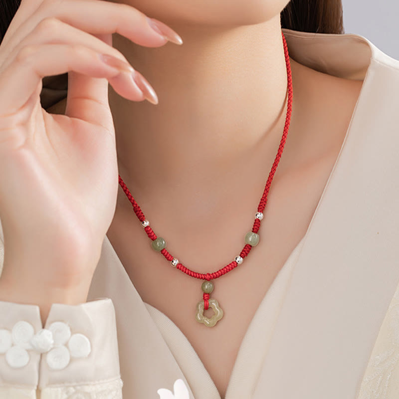 Natural Hetian Cyan Jade Necklace & Bracelet Set for Luck