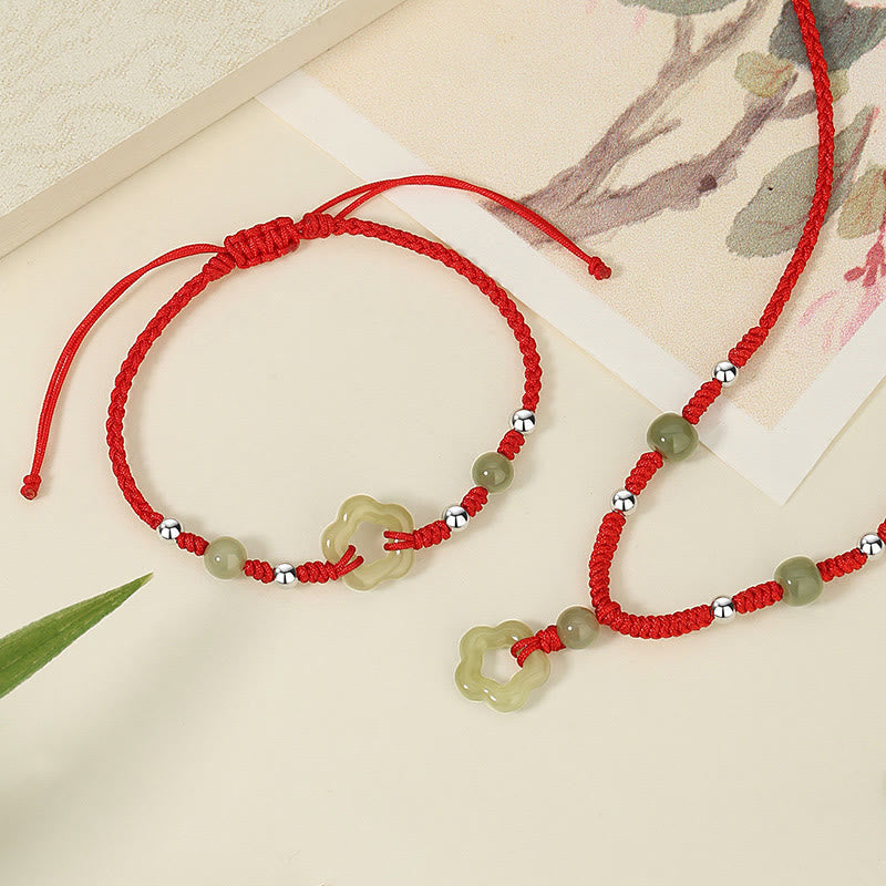 Natural Hetian Cyan Jade Necklace & Bracelet Set for Luck
