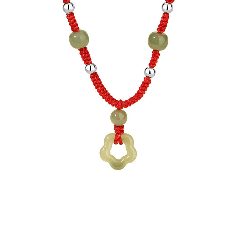 Natural Hetian Cyan Jade Necklace & Bracelet Set for Luck
