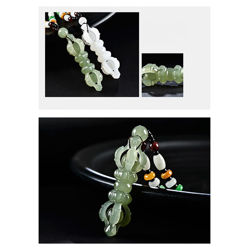 Natural Hetian Cyan Jade Success Necklace with Dorje Vajra