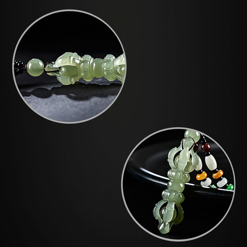 Natural Hetian Cyan Jade Success Necklace with Dorje Vajra