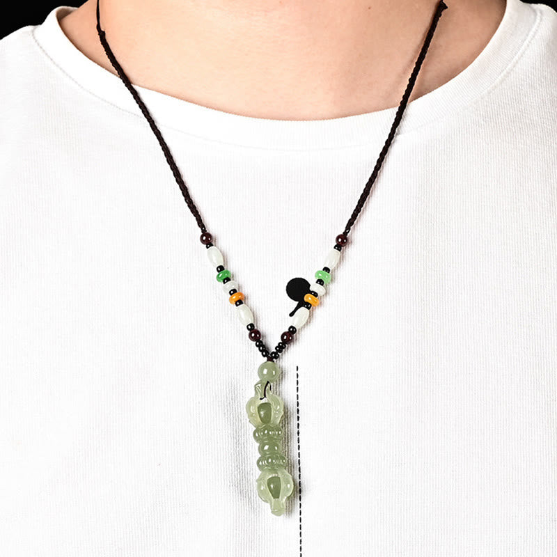 Natural Hetian Cyan Jade Success Necklace with Dorje Vajra