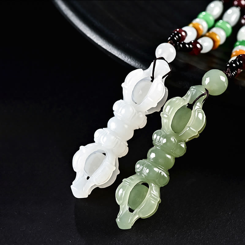 Natural Hetian Cyan Jade Success Necklace with Dorje Vajra