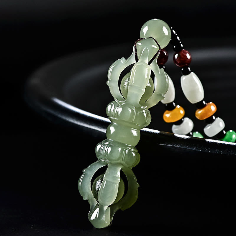 Natural Hetian Cyan Jade Success Necklace with Dorje Vajra