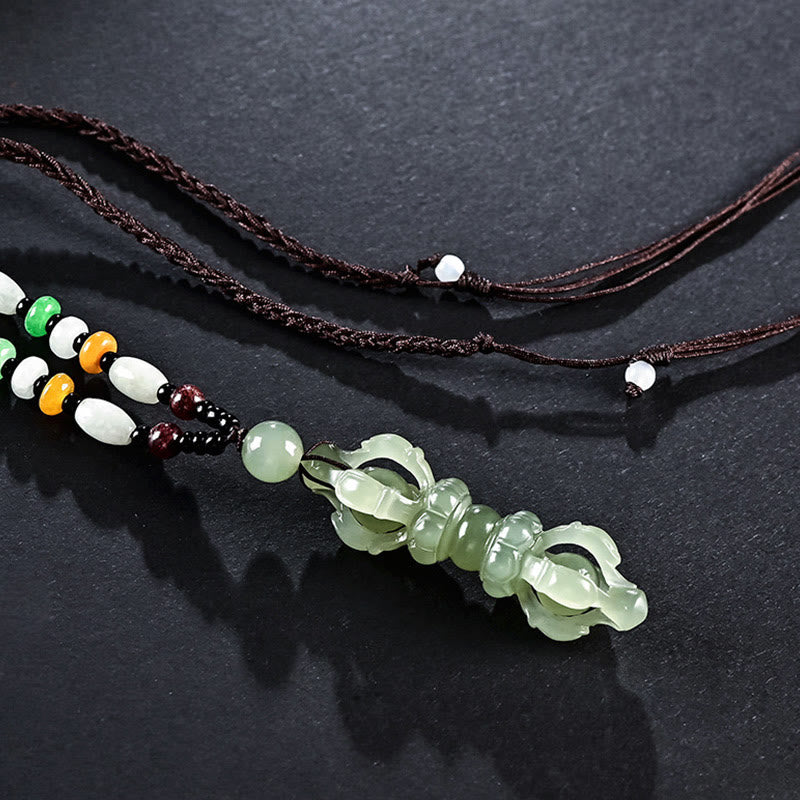 Natural Hetian Cyan Jade Success Necklace with Dorje Vajra