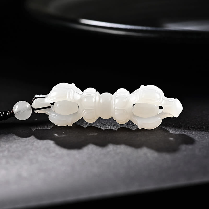 Natural Hetian Cyan Jade Success Necklace with Dorje Vajra