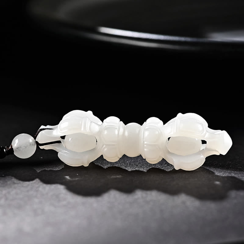 Natural Hetian Cyan Jade Success Necklace with Dorje Vajra