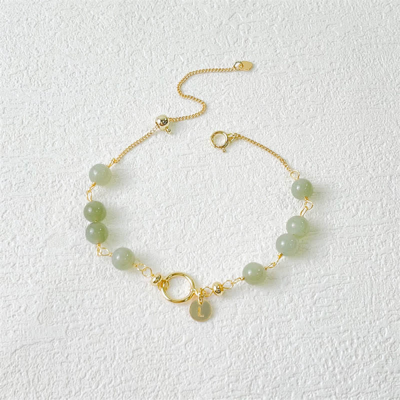 Natural Hetian Jade 14K Gold Bracelet for Luck & Prosperity