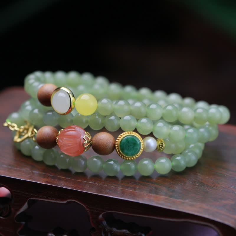 Natural Hetian Jade Amber Luck Abundance Bracelet 6mm Beads