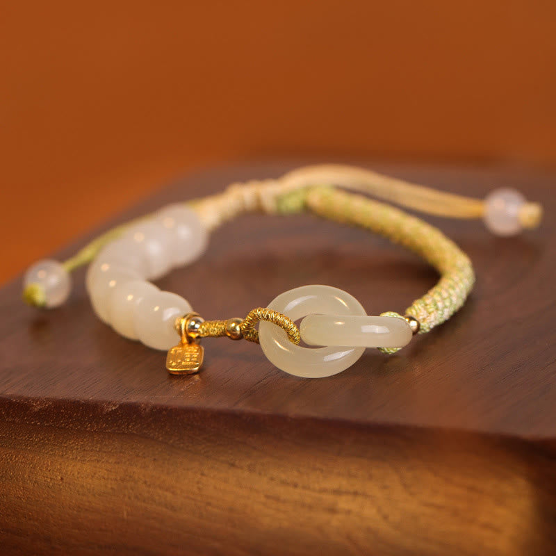 Natural Hetian Jade Double Peace Buckle Bracelet for Abundance