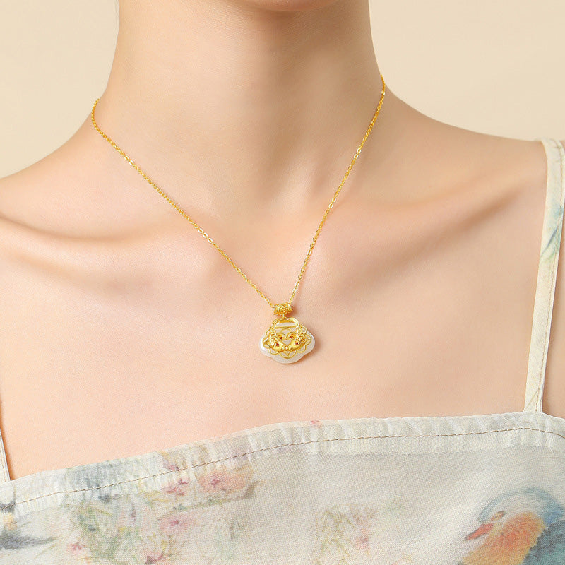 Natural Hetian Jade Koi Fish Wealth Necklace in Sterling Silver