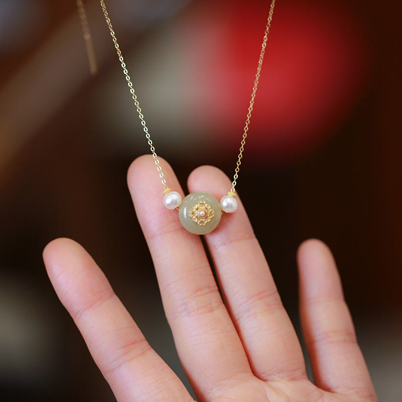 Natural Hetian Jade Luck Bracelet and Necklace Set