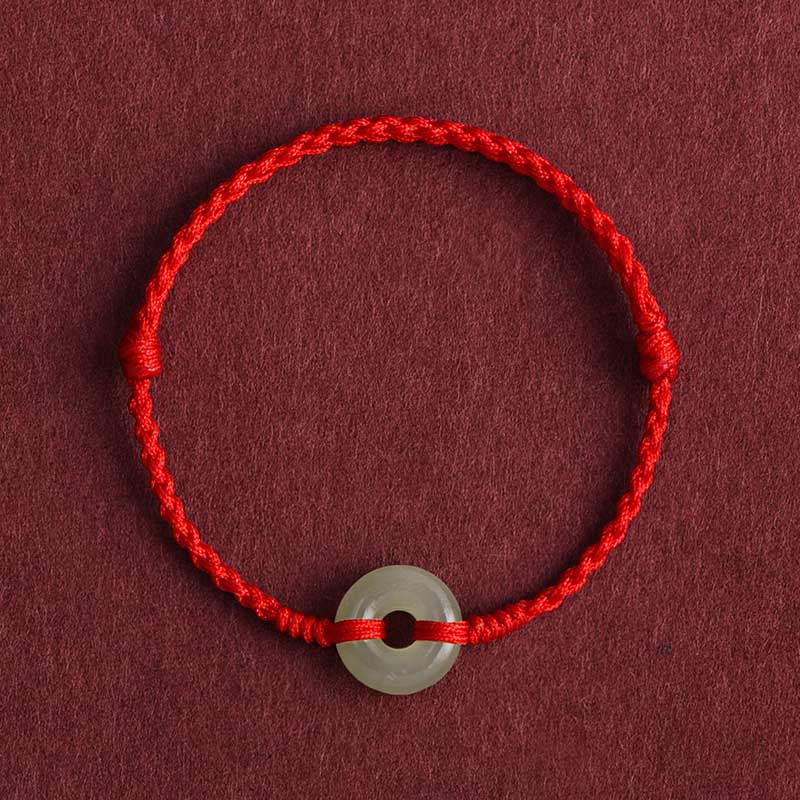 Natural Hetian Jade Peace Buckle Braided Bracelet Anklet 13-18cm
