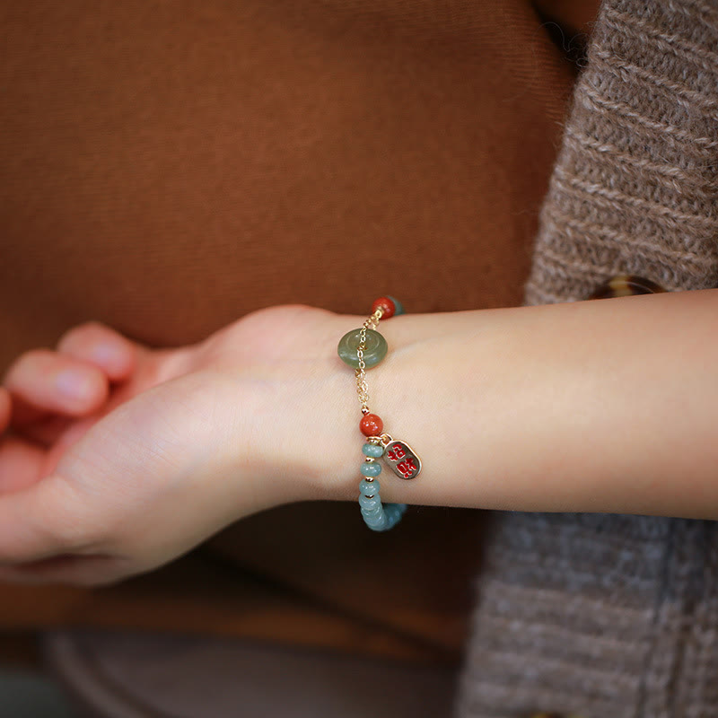 Natural Hetian Jade Peace Buckle Lucky Fortune Bracelet