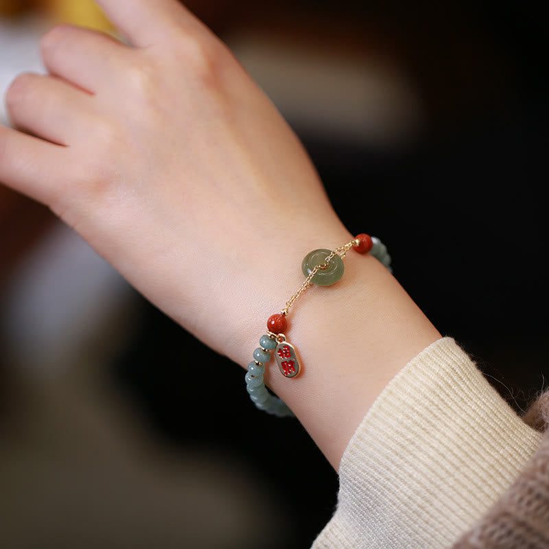 Natural Hetian Jade Peace Buckle Lucky Fortune Bracelet