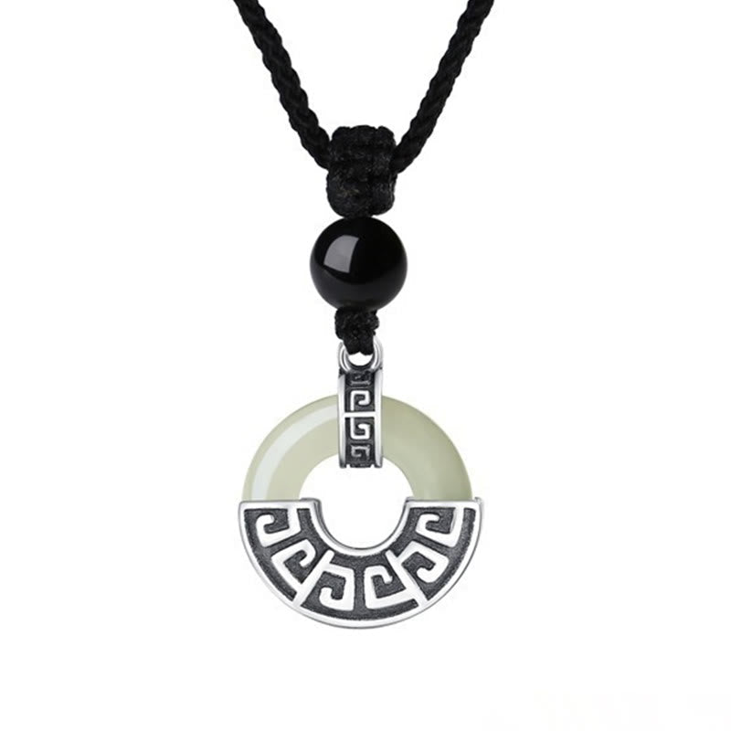 Natural Hetian Jade Peace Buckle Necklace | 925 Silver Prosperity
