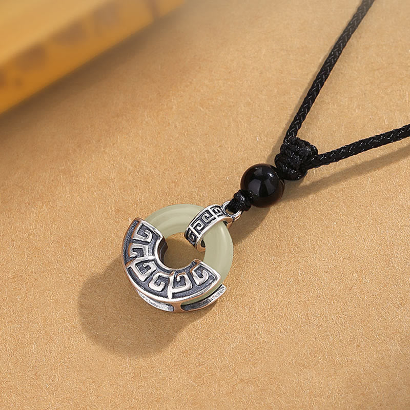 Natural Hetian Jade Peace Buckle Necklace | 925 Silver Prosperity