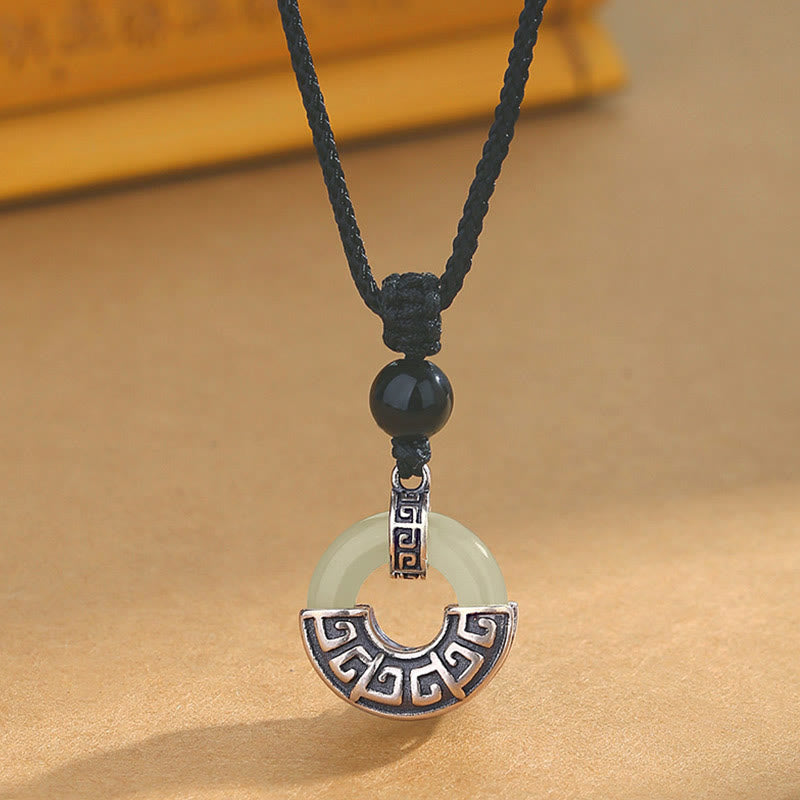 Natural Hetian Jade Peace Buckle Necklace | 925 Silver Prosperity