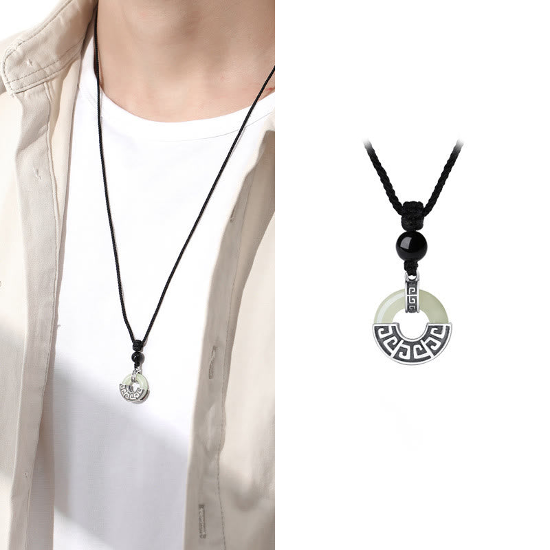 Natural Hetian Jade Peace Buckle Necklace | 925 Silver Prosperity