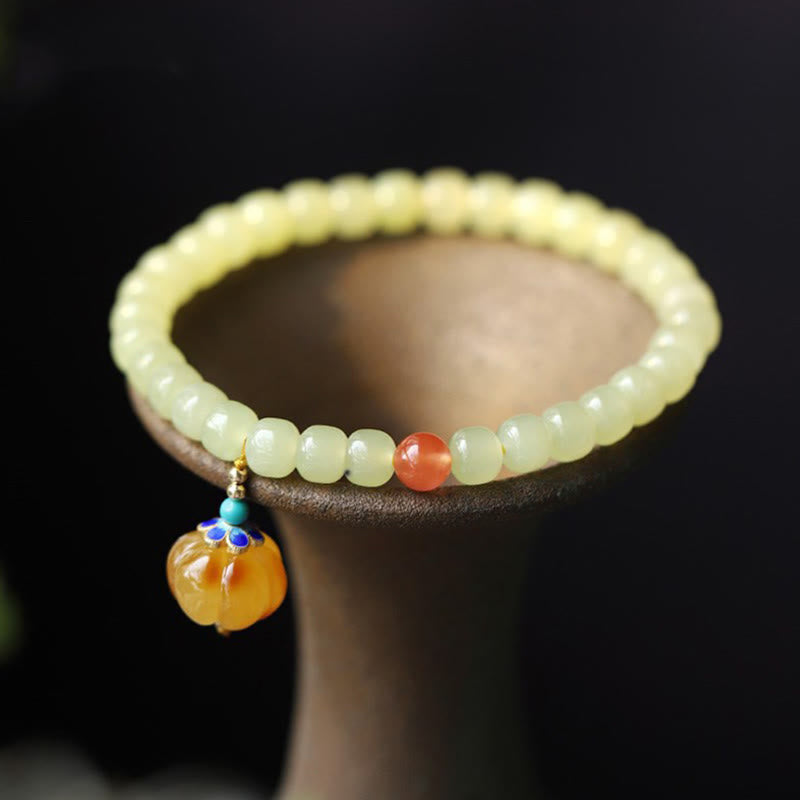 Natural Hetian Jade Prosperity Bracelet with Amber & Red Agate