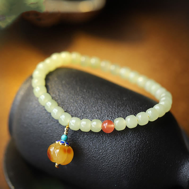 Natural Hetian Jade Prosperity Bracelet with Amber & Red Agate