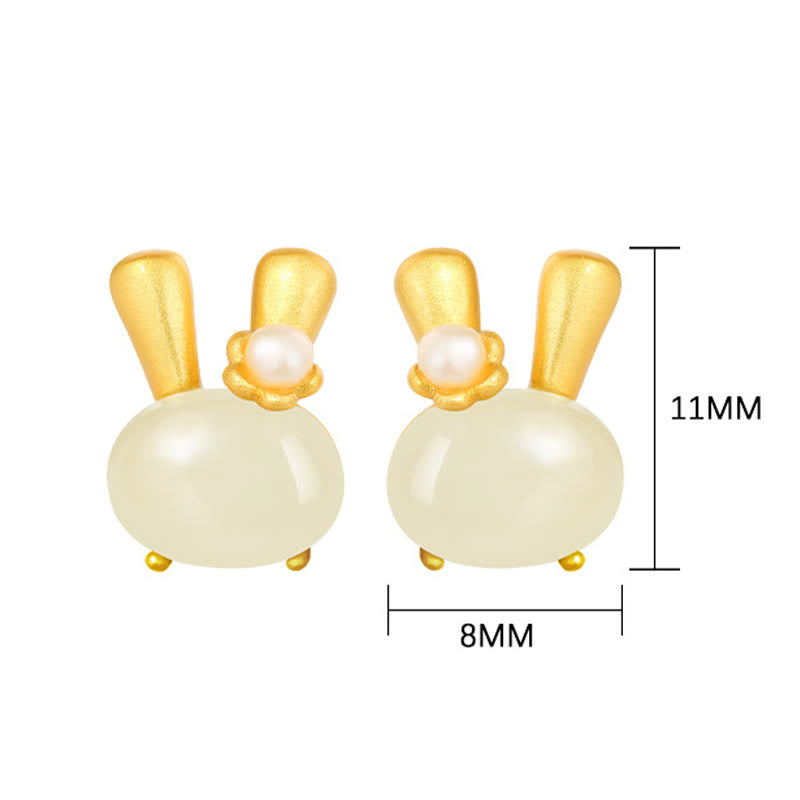 Natural Hetian Jade Rabbit Pearl Earrings