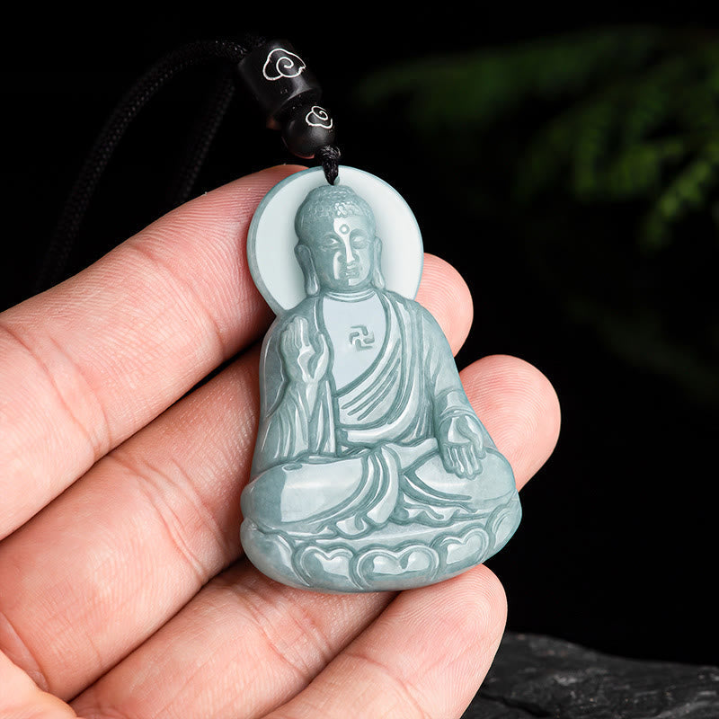 Natural Jade Amitabha Buddha Compassion Necklace 65cm String