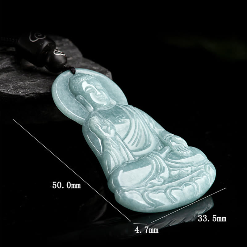 Natural Jade Amitabha Buddha Compassion Necklace 65cm String