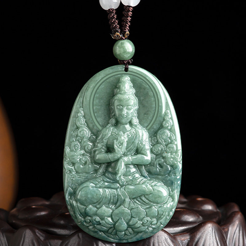 Natural Jade Avalokitesvara Wealth & Success Necklace 45cm
